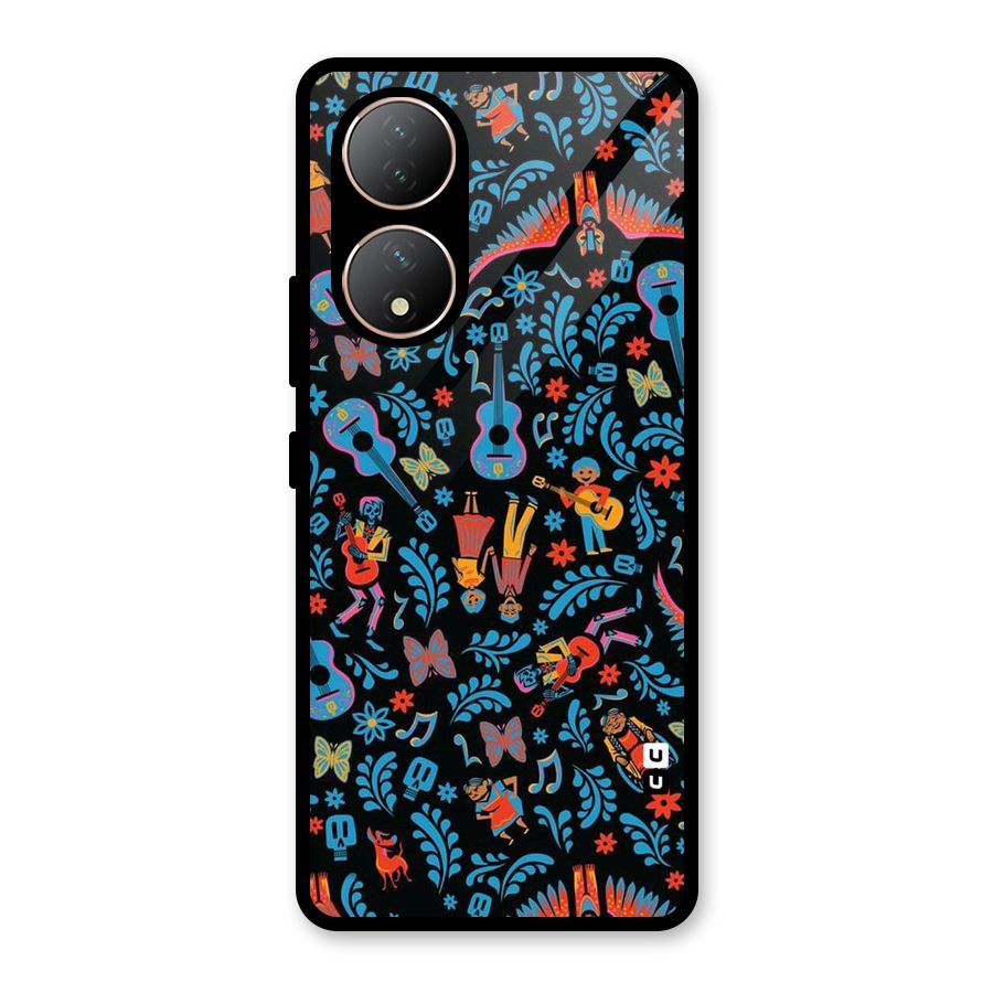 Blue Guitar Pattern Glass Back Case for Vivo Y100A