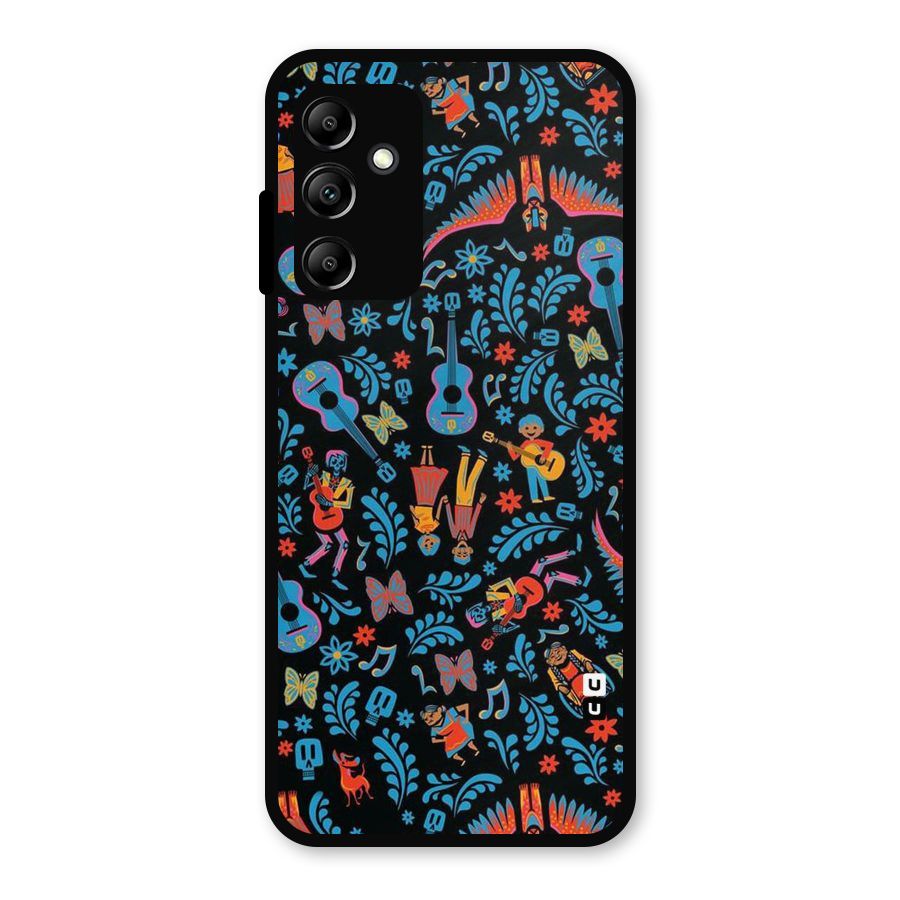 Blue Guitar Pattern Metal Back Case for Galaxy A14 5G
