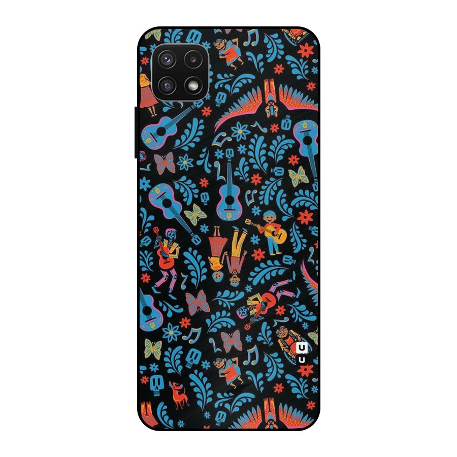 Blue Guitar Pattern Metal Back Case for Galaxy A22 5G