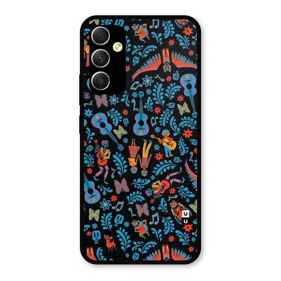 Blue Guitar Pattern Metal Back Case for Galaxy A34