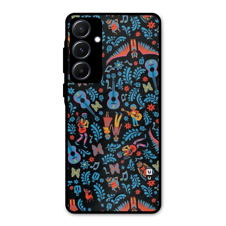 Blue Guitar Pattern Metal Back Case for Galaxy A55