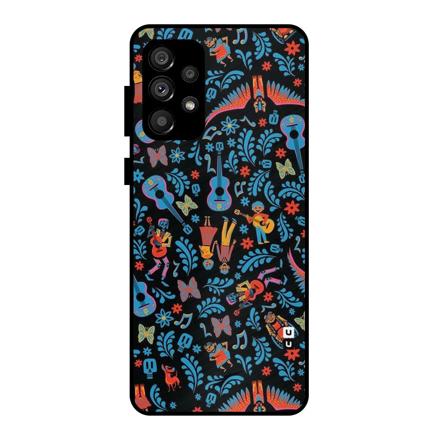 Blue Guitar Pattern Metal Back Case for Galaxy A73 5G