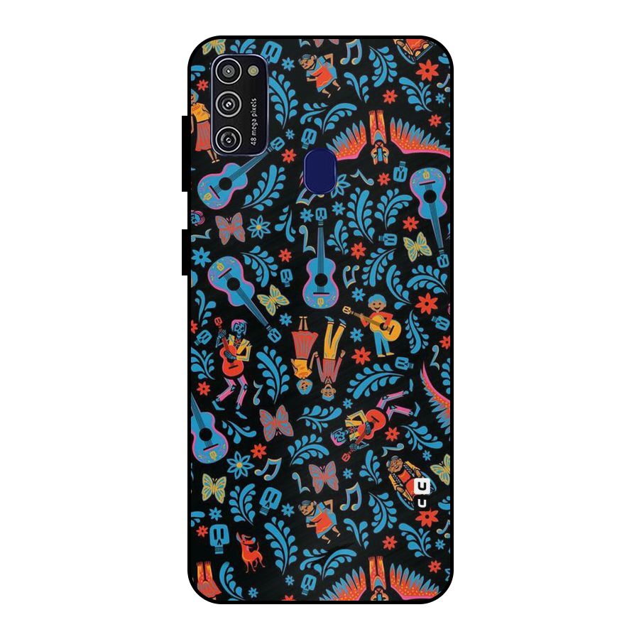 Blue Guitar Pattern Metal Back Case for Galaxy M21
