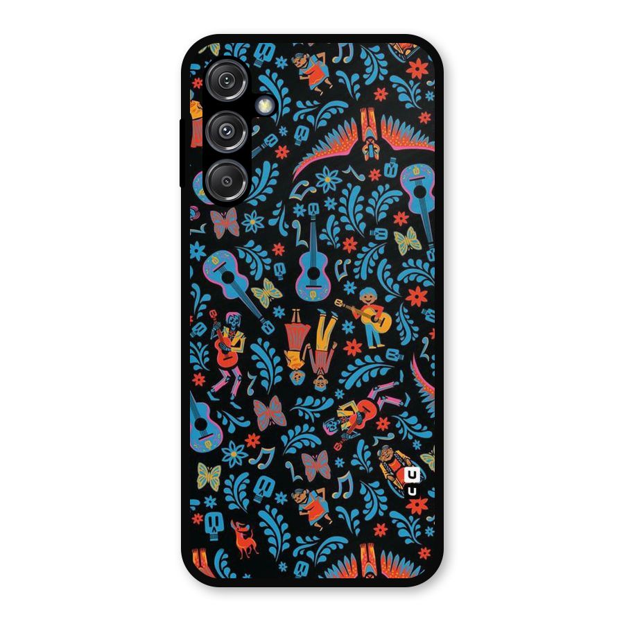 Blue Guitar Pattern Metal Back Case for Galaxy M34 5G