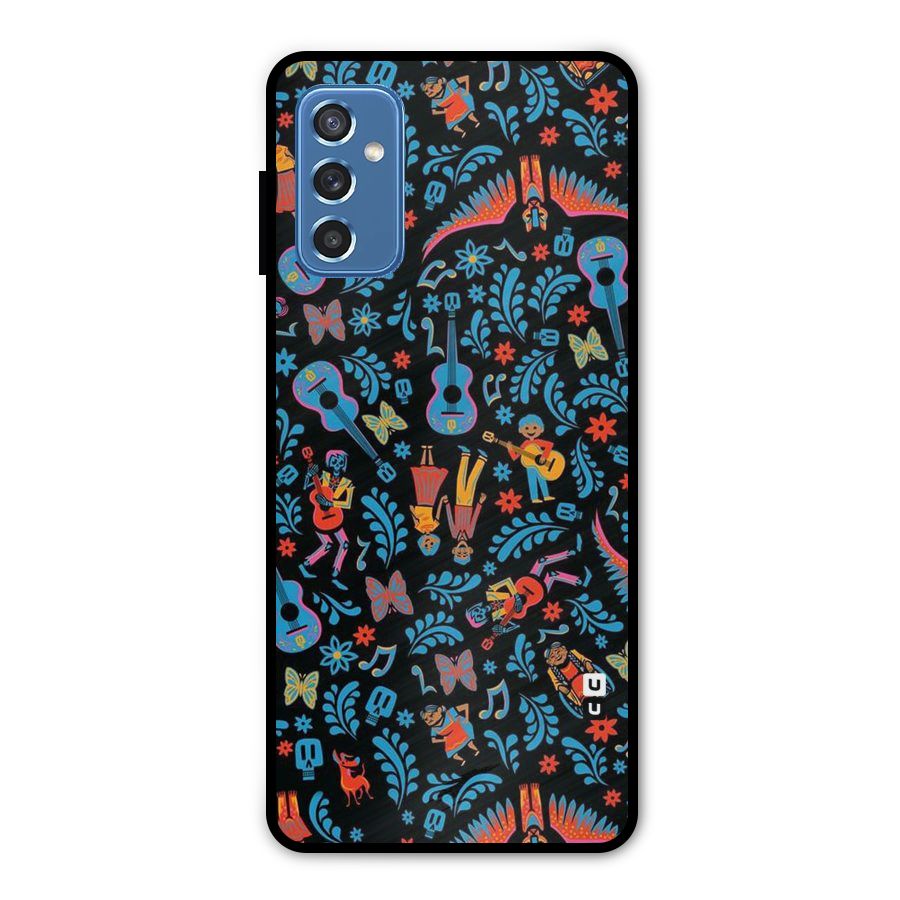 Blue Guitar Pattern Metal Back Case for Galaxy M52 5G