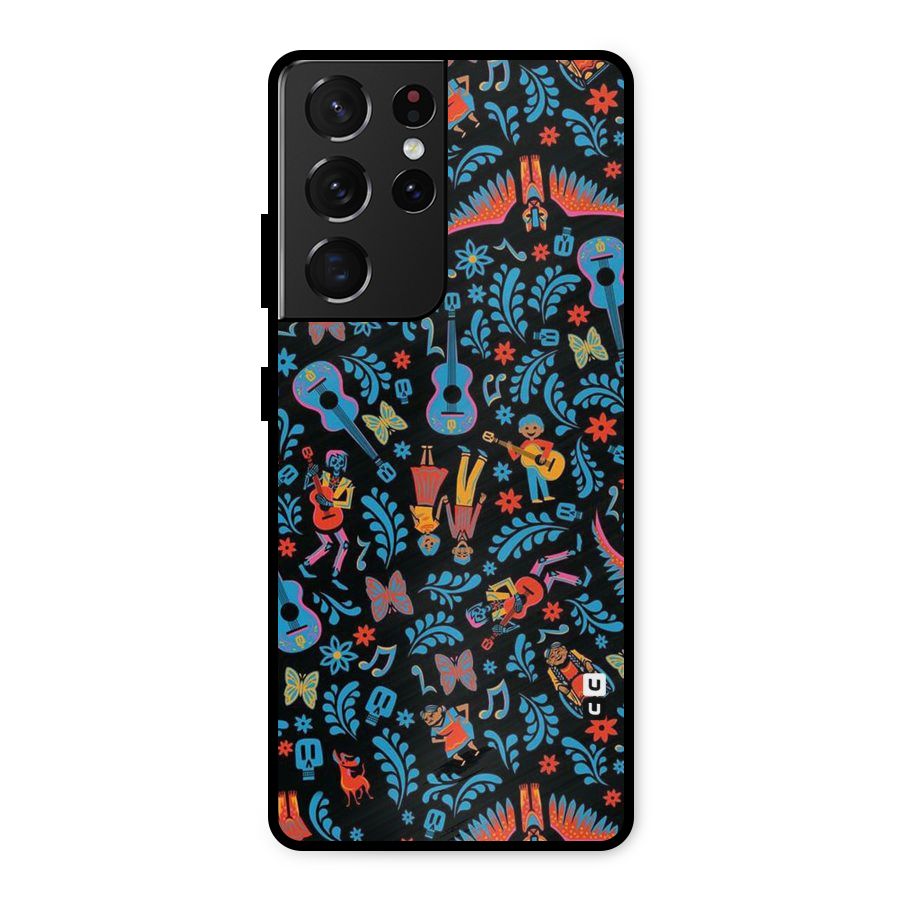 Blue Guitar Pattern Metal Back Case for Galaxy S21 Ultra 5G