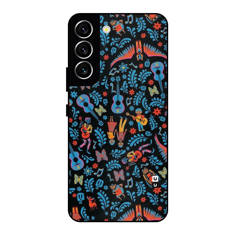 Blue Guitar Pattern Metal Back Case for Galaxy S22 5G