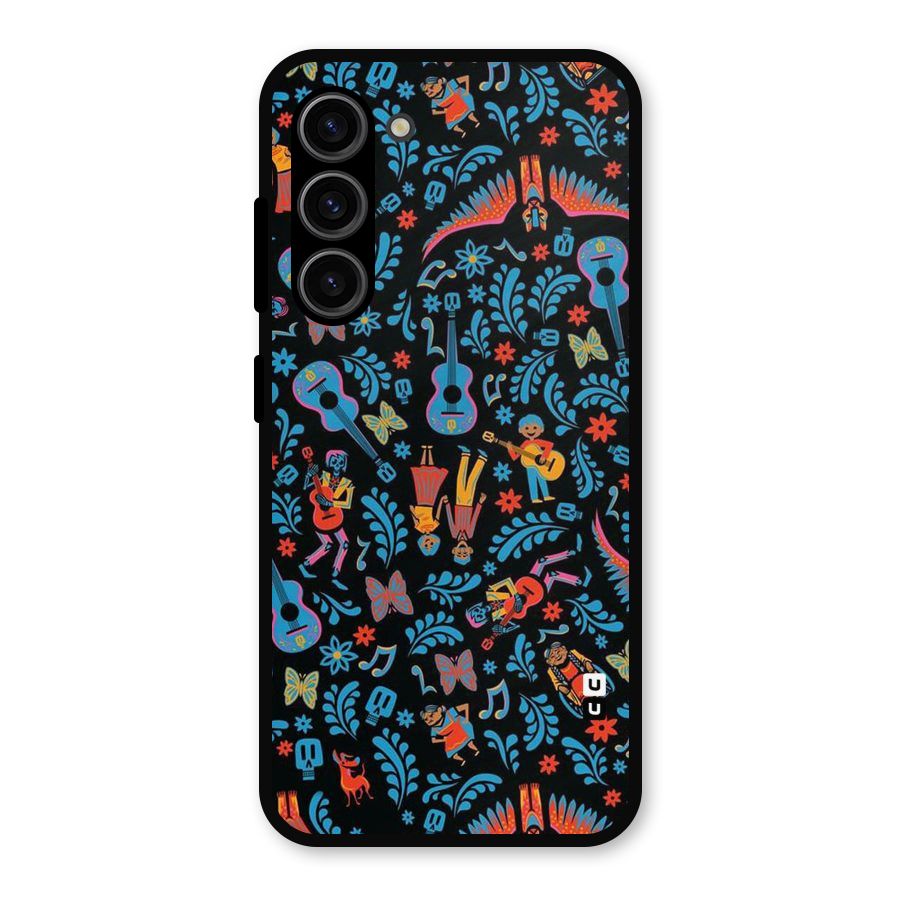 Blue Guitar Pattern Metal Back Case for Galaxy S23
