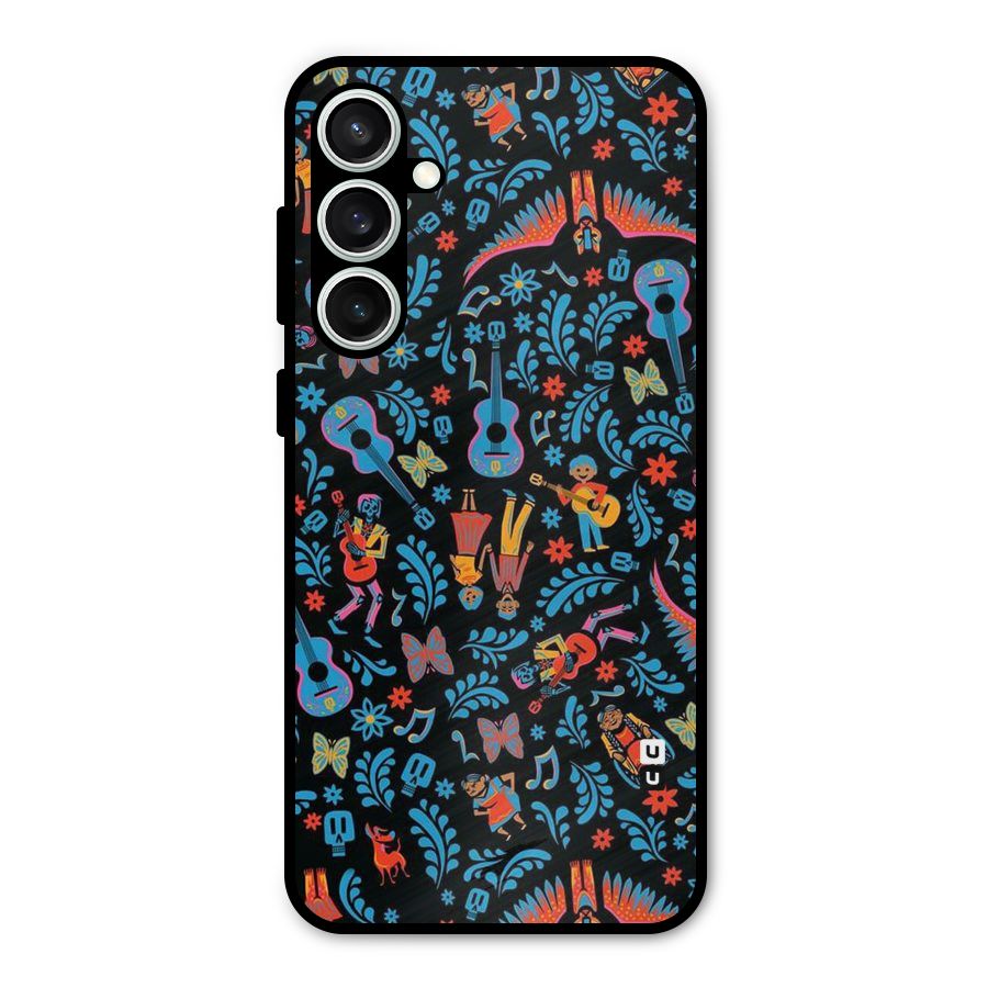 Blue Guitar Pattern Metal Back Case for Galaxy S23 FE
