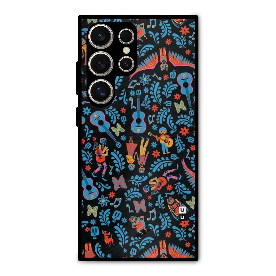 Blue Guitar Pattern Metal Back Case for Galaxy S24 Ultra