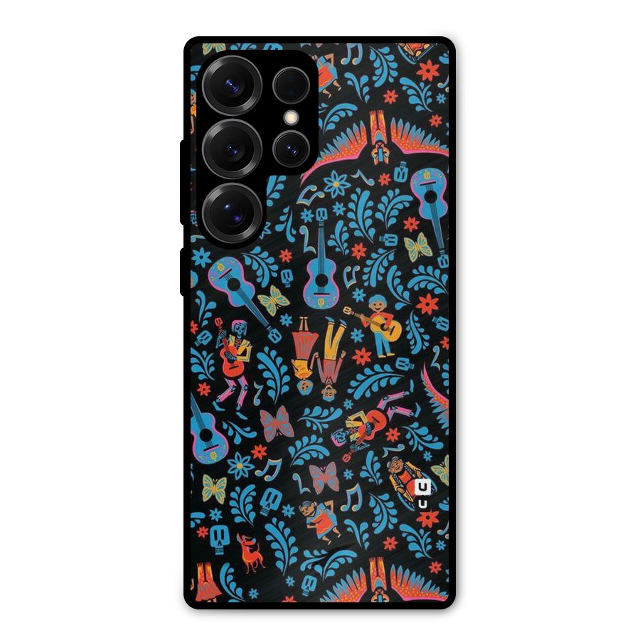 Blue Guitar Pattern Metal Back Case for Galaxy S25 Ultra