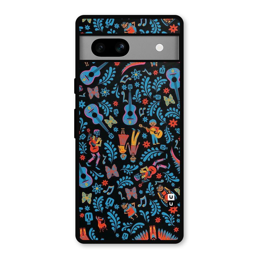 Blue Guitar Pattern Metal Back Case for Google Pixel 7a