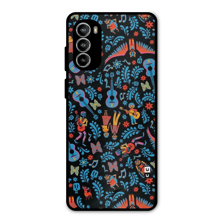 Blue Guitar Pattern Metal Back Case for Moto G82