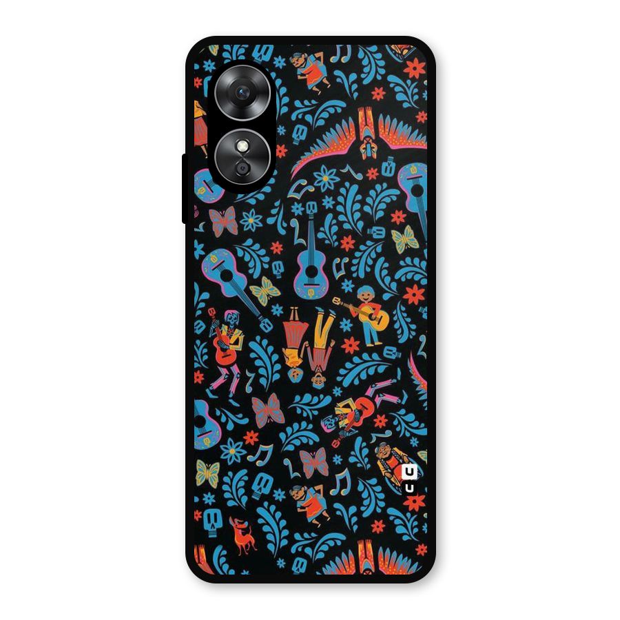 Blue Guitar Pattern Metal Back Case for Oppo A17