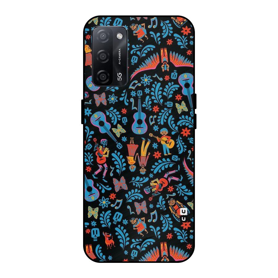 Blue Guitar Pattern Metal Back Case for Oppo A53s 5G