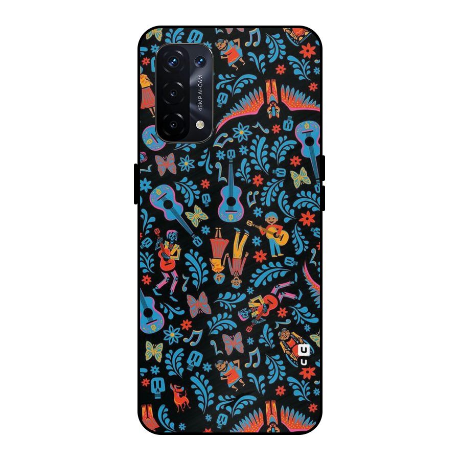 Blue Guitar Pattern Metal Back Case for Oppo A74 5G