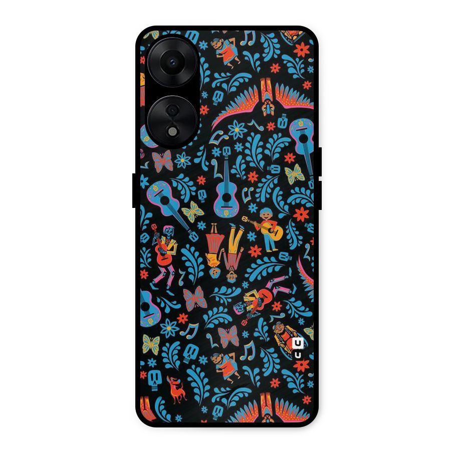 Blue Guitar Pattern Metal Back Case for Oppo A78 5G