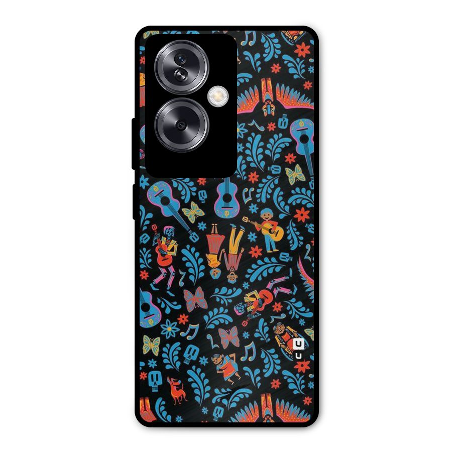 Blue Guitar Pattern Metal Back Case for Oppo A79 5G
