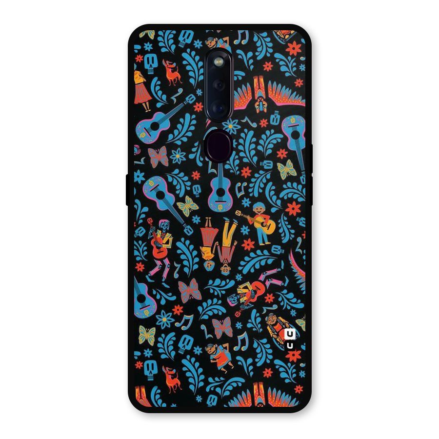 Blue Guitar Pattern Metal Back Case for Oppo F11 Pro