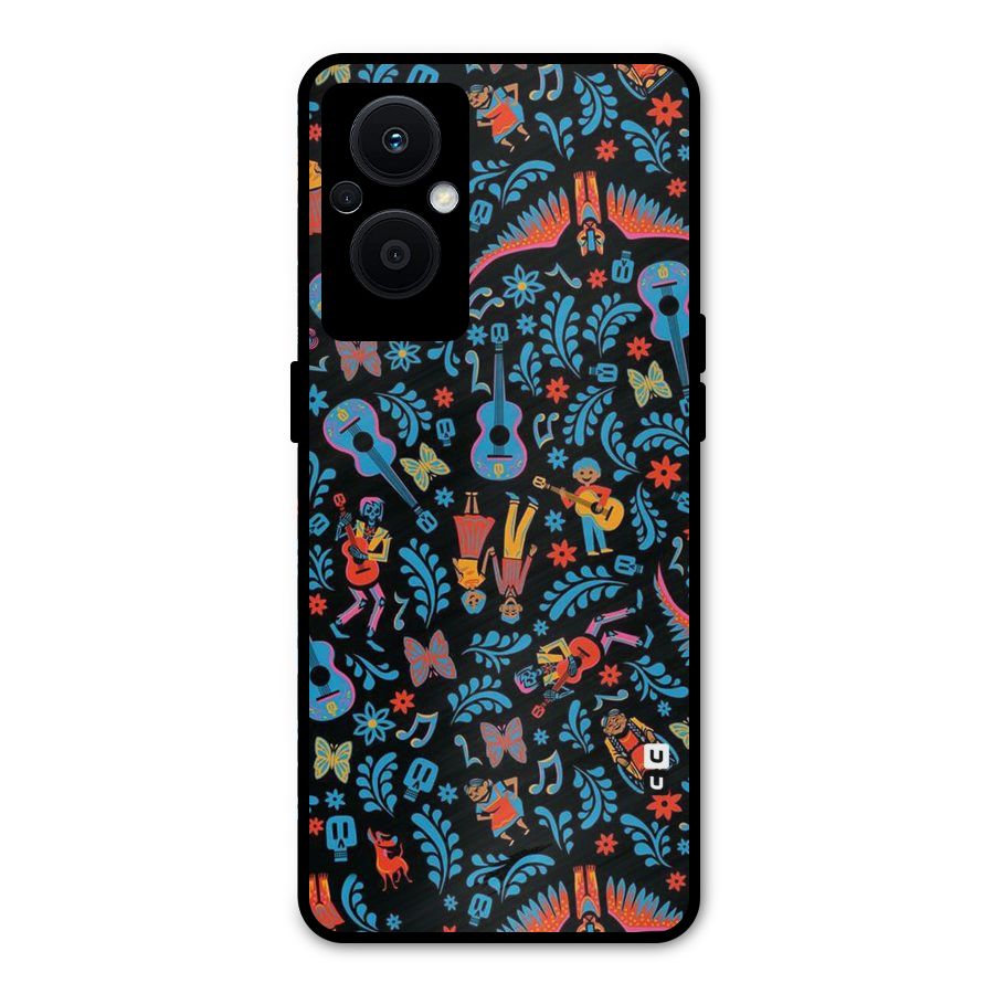 Blue Guitar Pattern Metal Back Case for Oppo F21s Pro 5G