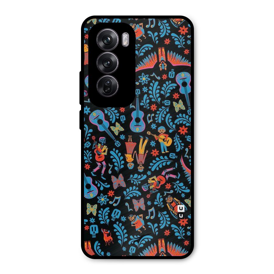 Blue Guitar Pattern Metal Back Case for Oppo Reno12 Pro
