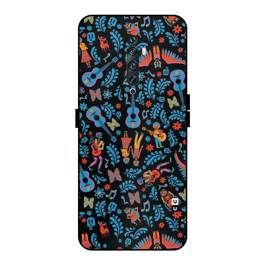 Blue Guitar Pattern Metal Back Case for Oppo Reno2 Z