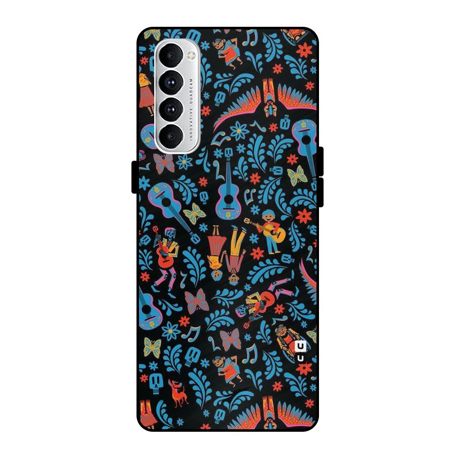 Blue Guitar Pattern Metal Back Case for Oppo Reno4 Pro