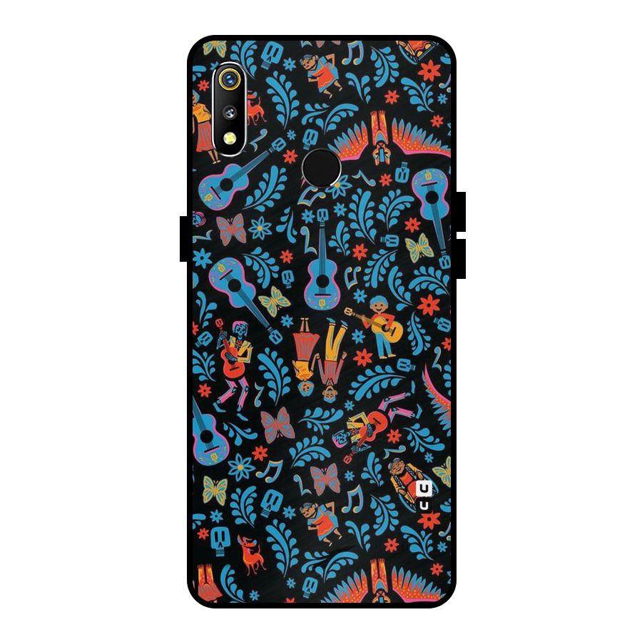 Blue Guitar Pattern Metal Back Case for Realme 3