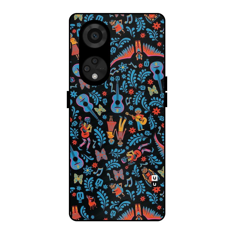 Blue Guitar Pattern Metal Back Case for Reno8 T 5G