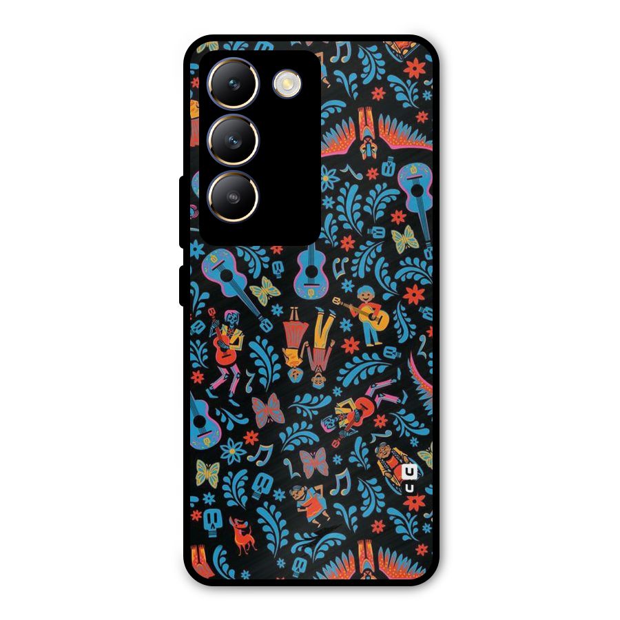 Blue Guitar Pattern Metal Back Case for Vivo T3 5G