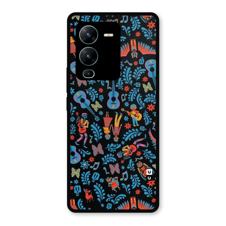 Blue Guitar Pattern Metal Back Case for Vivo V25 Pro