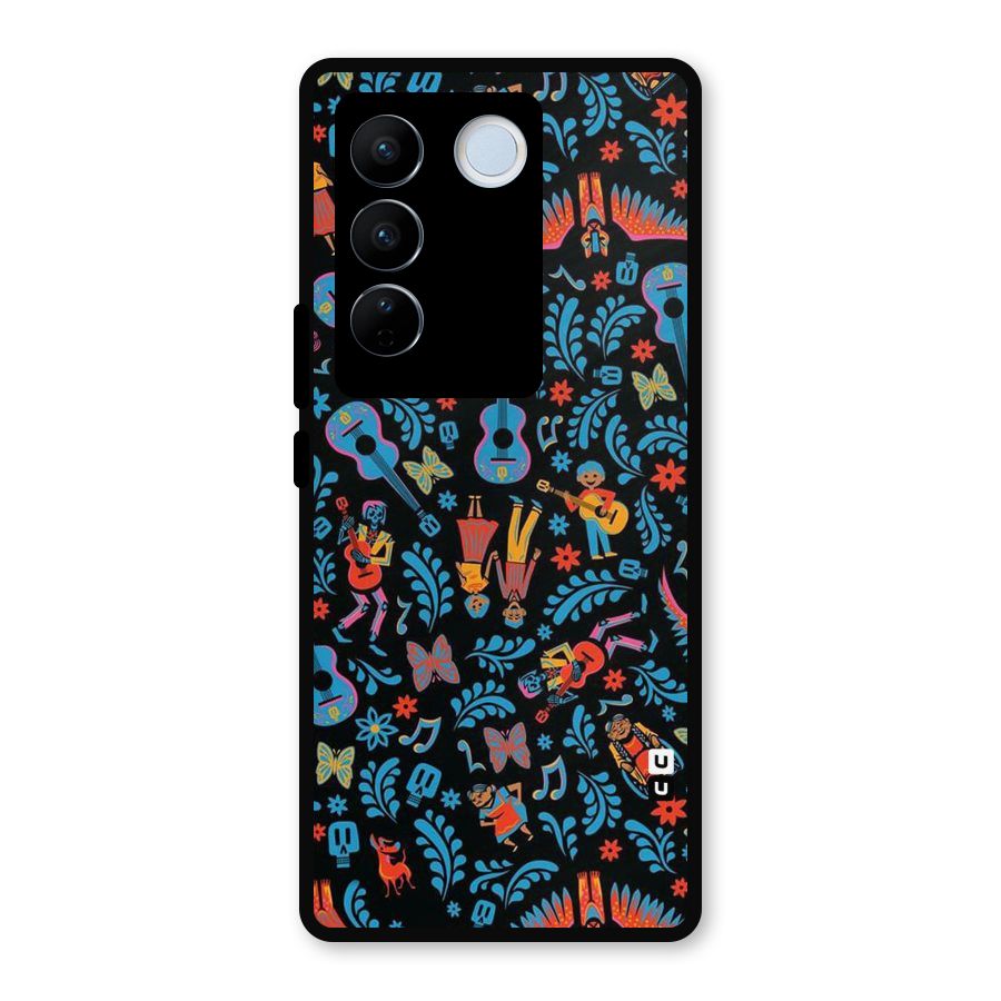 Blue Guitar Pattern Metal Back Case for Vivo V27 Pro