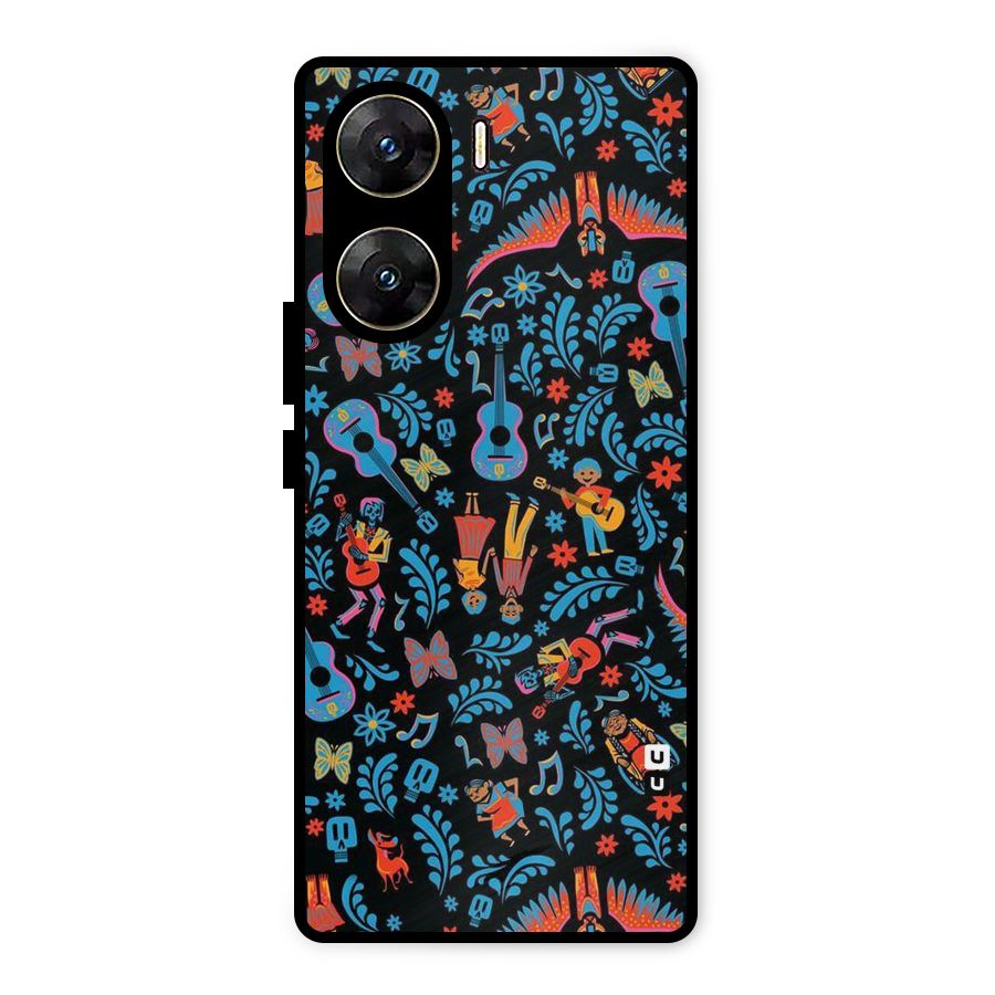 Blue Guitar Pattern Metal Back Case for Vivo V29e