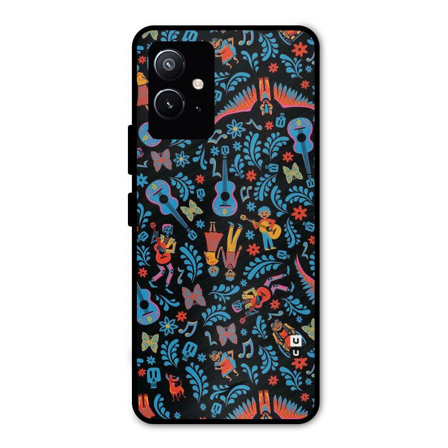 Blue Guitar Pattern Metal Back Case for Vivo Y75 5G