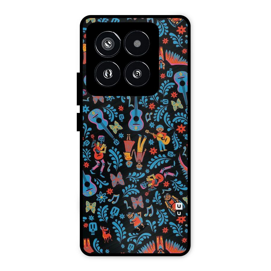 Blue Guitar Pattern Metal Back Case for Xiaomi 14 Pro