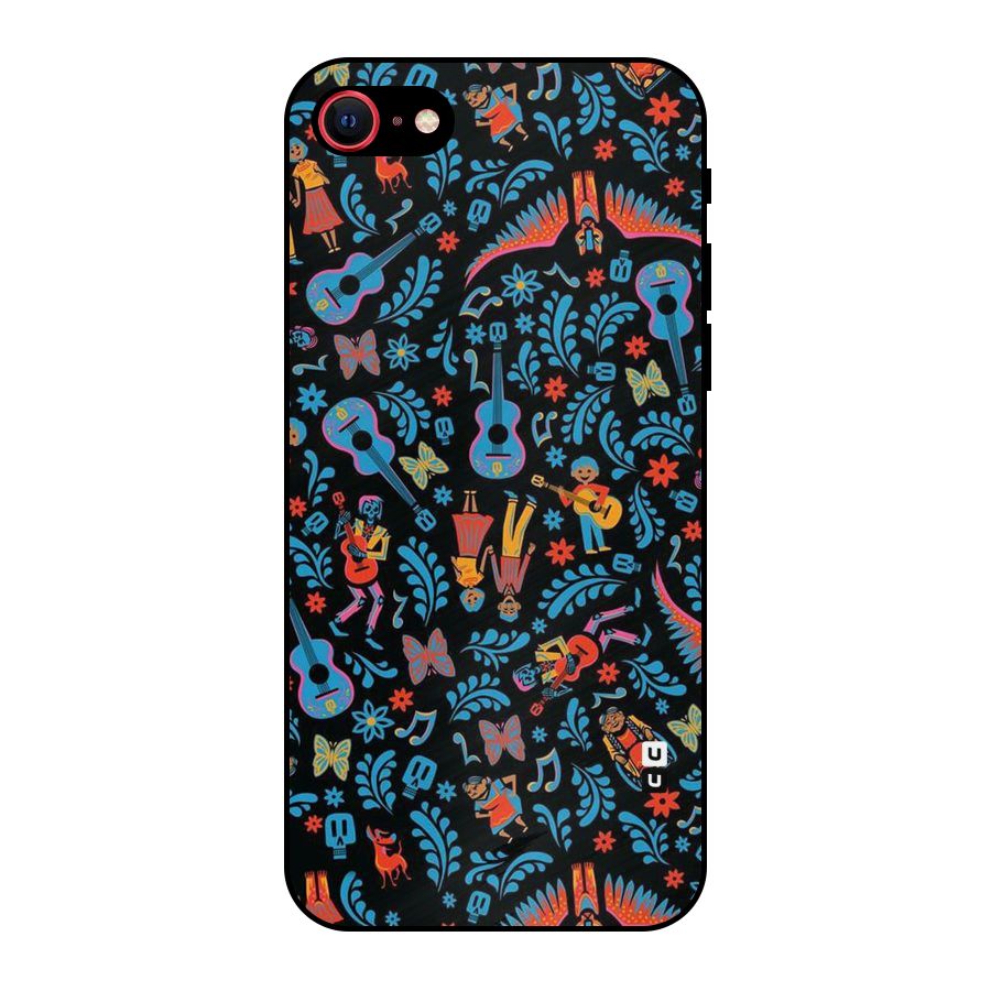 Blue Guitar Pattern Metal Back Case for iPhone SE 2020
