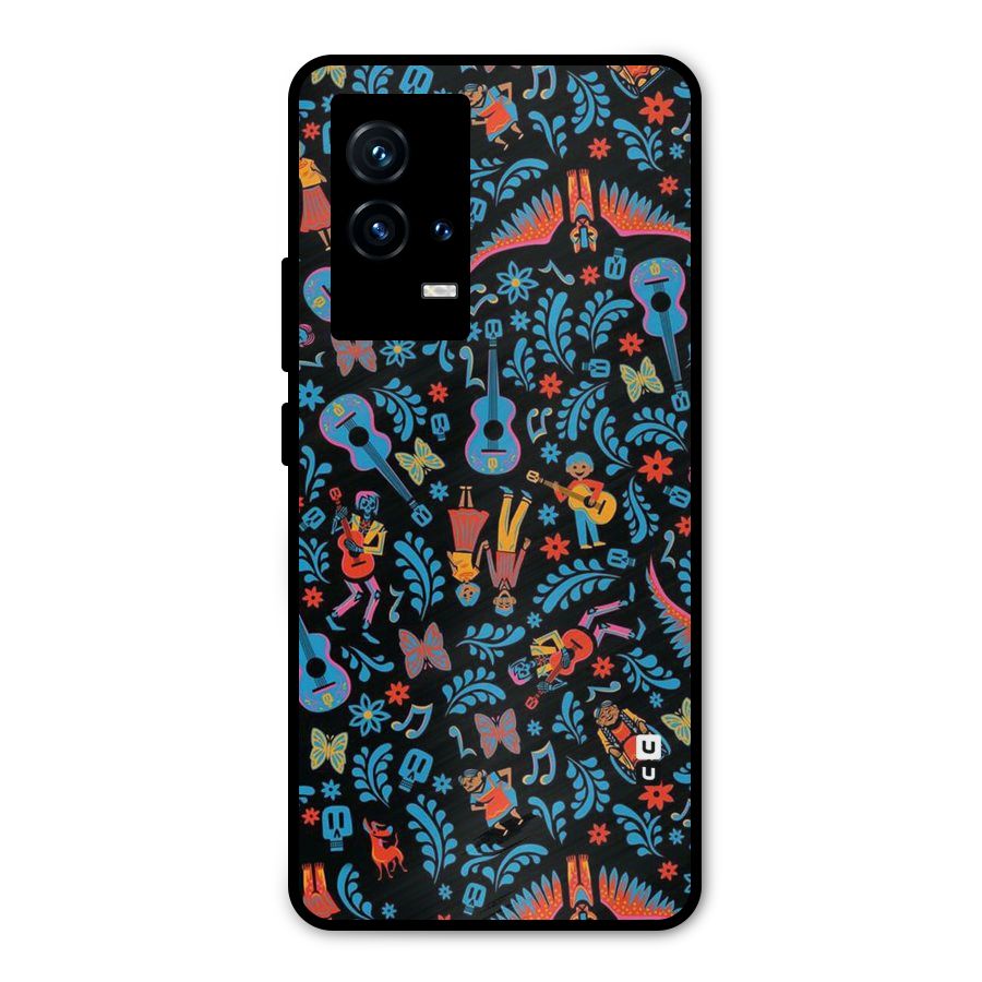 Blue Guitar Pattern Metal Back Case for iQOO 9 5G