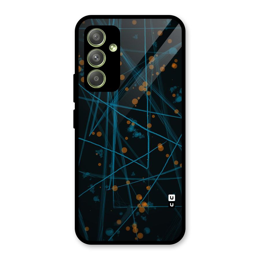 Blue Lines Gold Dots Glass Back Case for Galaxy A54