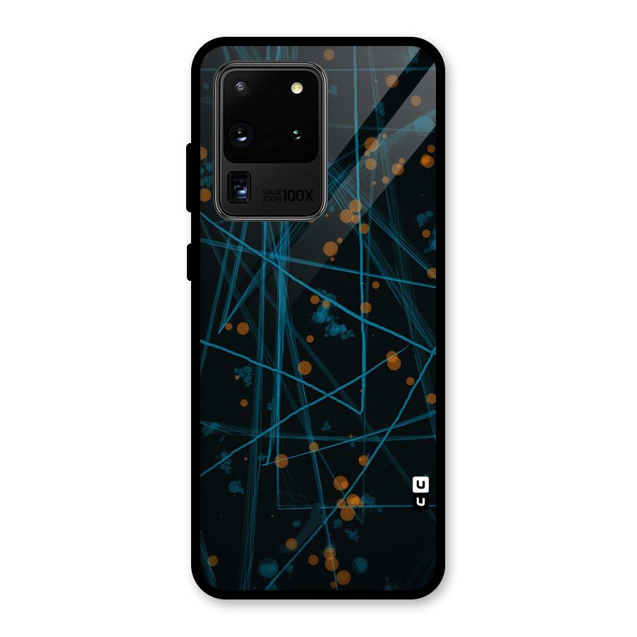 Blue Lines Gold Dots Glass Back Case for Galaxy S20 Ultra