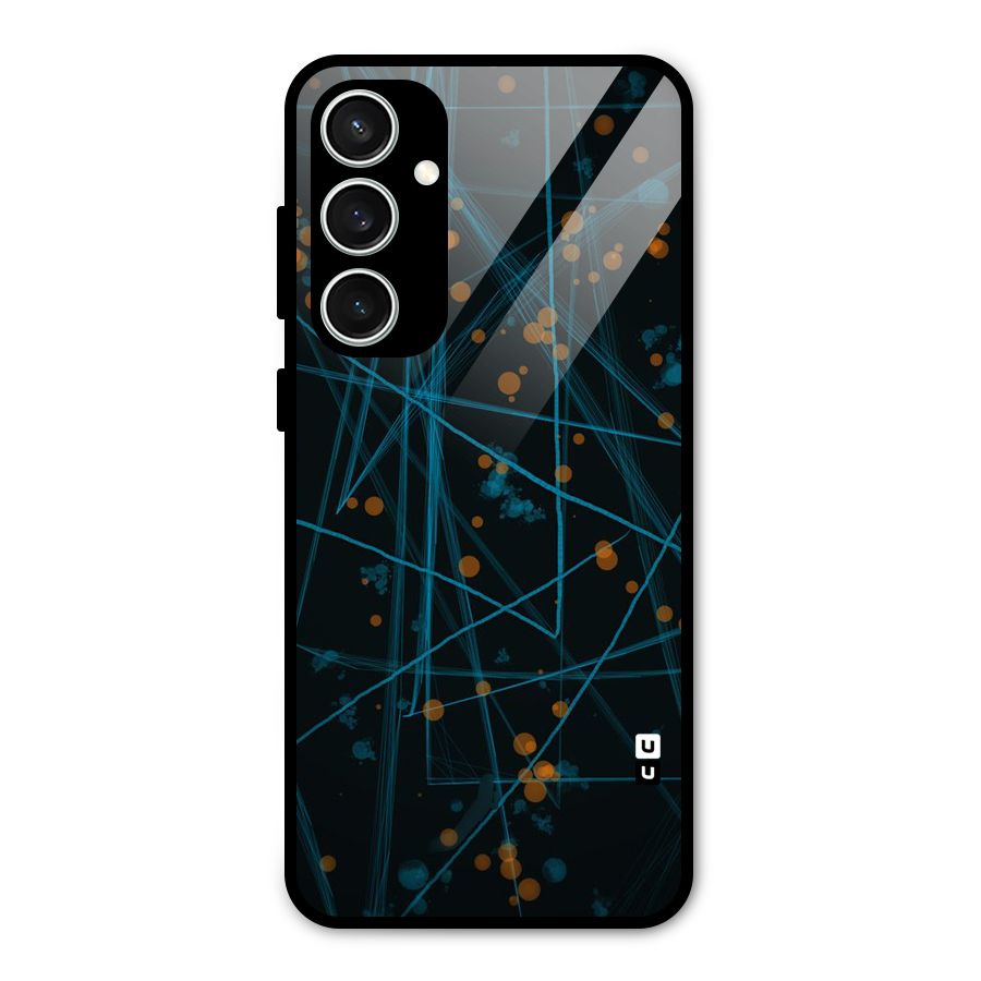 Blue Lines Gold Dots Glass Back Case for Galaxy S23 FE