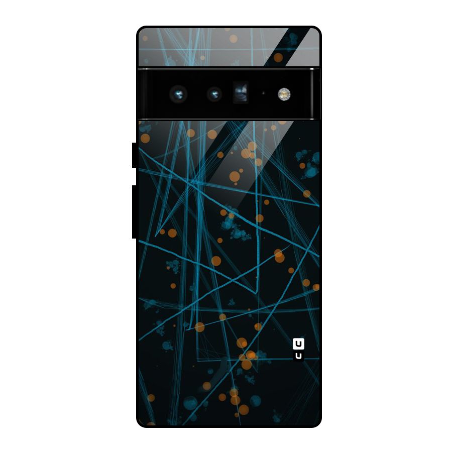 Blue Lines Gold Dots Glass Back Case for Google Pixel 6 Pro