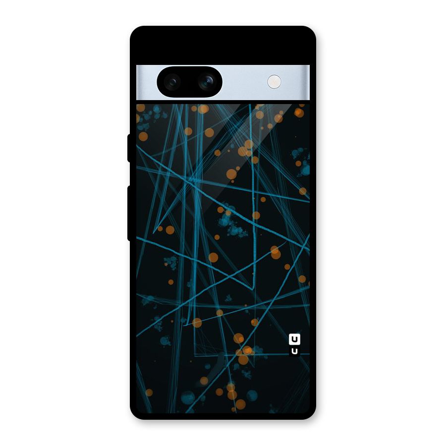 Blue Lines Gold Dots Glass Back Case for Google Pixel 7a