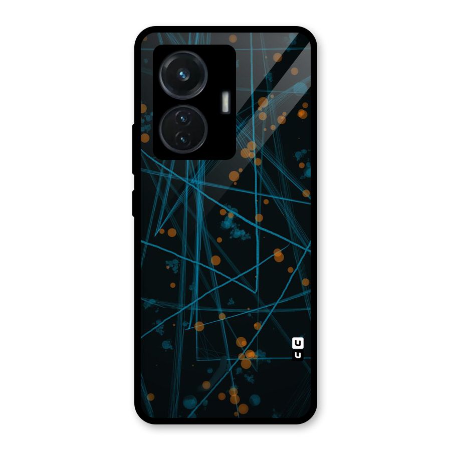 Blue Lines Gold Dots Glass Back Case for Vivo T1 44W