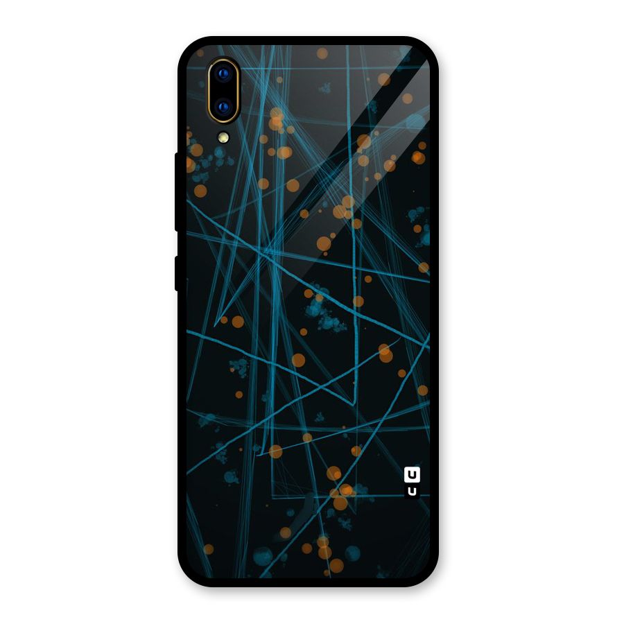 Blue Lines Gold Dots Glass Back Case for Vivo V11 Pro