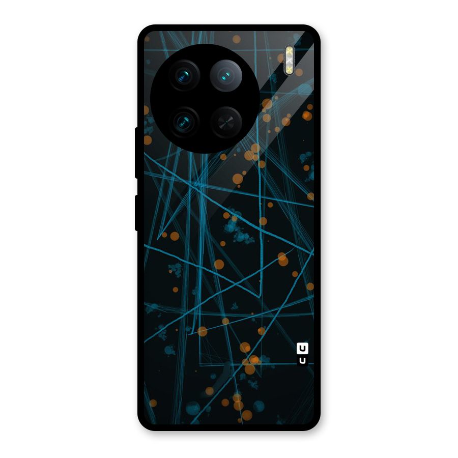 Blue Lines Gold Dots Glass Back Case for Vivo X90 Pro