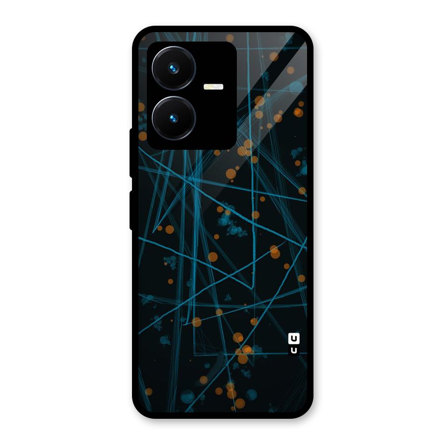 Blue Lines Gold Dots Glass Back Case for Vivo Y22s