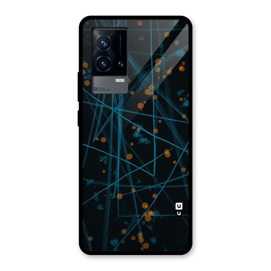 Blue Lines Gold Dots Glass Back Case for iQOO 9 5G