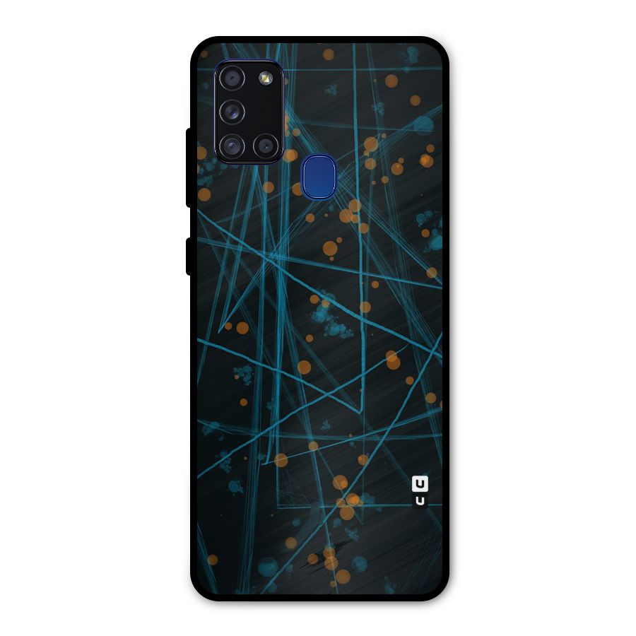 Blue Lines Gold Dots Metal Back Case for Galaxy A21s