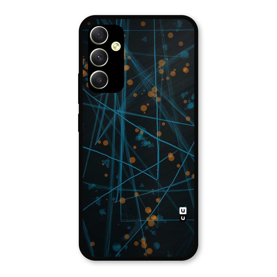 Blue Lines Gold Dots Metal Back Case for Galaxy A34