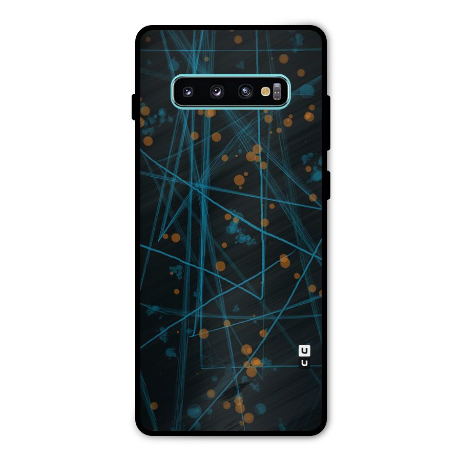 Blue Lines Gold Dots Metal Back Case for Galaxy S10 Plus